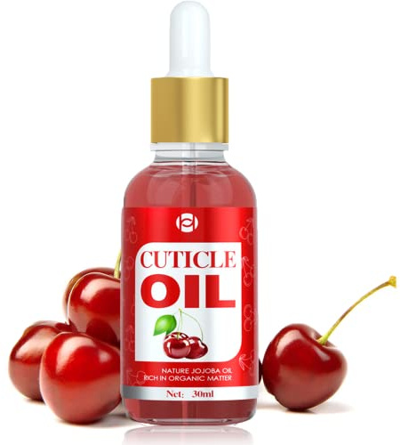 Cuticle Oil for Nails, 30ml Cherry Nail Oil Cuticle, Jojoba Nail Cuticle Oil Contain Vitamin B & E, Moisturizes Cuticle and Nail's Skin, Strengthens Nails, Prevents Hangnails and Chapped