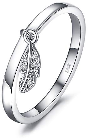 JewelryPalace Bague Zircone Cubique Anneau Femme Argent Sterling 925, Bague de Fiançailles Argent, Plumes Breloque Bagues Anniversaire Mariage Promise Alliance, Bijoux Femme