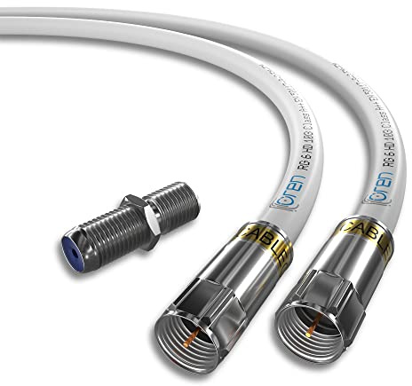 Oren Coaxial Cable 1m RG6 HD103 A++ Trishield – White - with Cabelcon Connectors and Adapter – Weatherproof – for Satellite and Digital TV, Aerial, Broadband, and High Speed Internet Connections