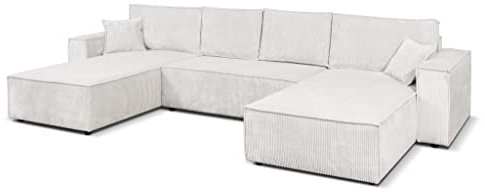 Margaret Hadas24 Ecksofa U Form Ecksofa Passio, 366x190cm, Schlaffunktion Bettkasten, 5 Sitzer Bettzeugablage Big Sofa Sofa XXL Sofagarnitur Couch Schlafsofa Schlafcouch Sofa Wohnzimmersofa, beige