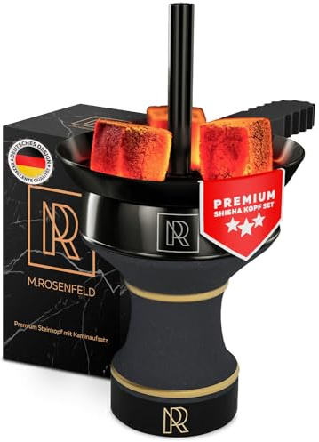 M. ROSENFELD Juego de cachimba con cabezal de piedra para óptima retención del calor y diversión prolongada, cabezal de piedra con chimenea negra