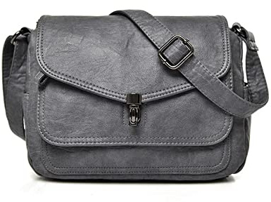 NICOLE & DORIS Sac Bandoulière Femme Imperméable Sacs D'épaule Multi-Poches Sac Epaule Rétro Sacs à Main Portés épaule en Cuir PU Sac Messenger Léger Sac Crossbody Gris
