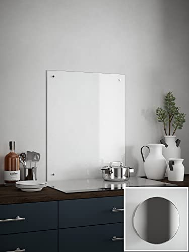 Generic Glass Kitchen Splashback, 600mm x 750mm x 4mm, Chrome Cap | Includes fixing kit with pre-drilled holes, self-adhesive backing for fast setup, and a 5-year guarantee.