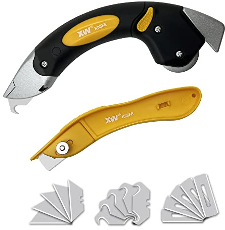XW Heavy Duty Roller Carpet Knife and Light-weight Carpet Knife，Extra 15 PCS Blades Included, 2-Pack