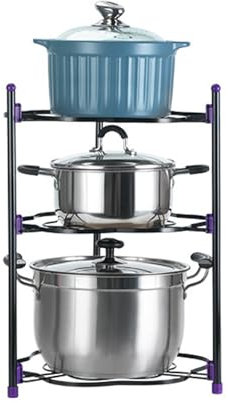 HYPIQQ Pan Rack Pan And Pot Kitchen Organiser Rack Saucepan Stand Pan Lid Organizer Standing Storage for Cupboard,Black,3 tiers