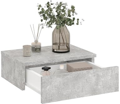 KOMTO Wandregal mit Schublade Beton - Nachttisch Hängend Nachttisch Wandmontage Wandschublade Nachtschrank Hängend | Monaco 42 x 30 x 15 cm
