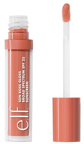 e.l.f. Sun Boss Gloss SPF 25, lip gloss pigmentato per un finish super lucido, formula idratante e ammorbidente, prodotto vegano e non testato sugli animali, Peachy Kween