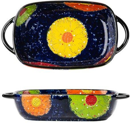 SSWH Cazuelas para horno, Fuentes para hornear de porcelana, Fuente para hornear, Sartén rectangular lasaña profunda cocina asa, Fuente rectangular cerámica para horno/Plato para la(Size:1PCS,Color:C)