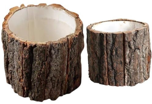 Lipfer 2 Pz/Set Corteccia Barile Secchio di Fiori Simulazione di Fiori in Legno Rustico Fioriera Disposizione dei Fiori per Decorazione Domestica
