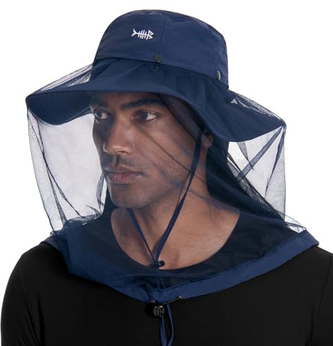 Bassdash UPF 50+ Moskito Sonnenhut mit verstecktem Kopfnetz und Nackenschutz für Herren Damen Angeln Wandern Camping