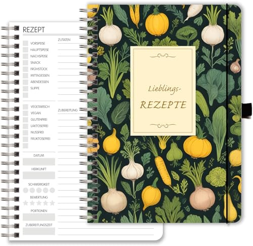 Rezeptbuch zum Selberschreiben A5, personalisierbar, Vintage Style Gemüse