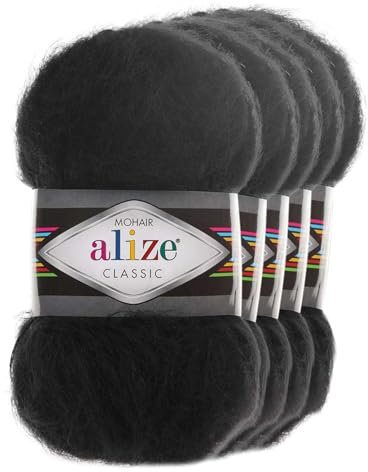 5 x 100g Strickgarn Alize Mohair Classic Uni Mohairwolle Häkelgarn Mischgarn Farbwahl