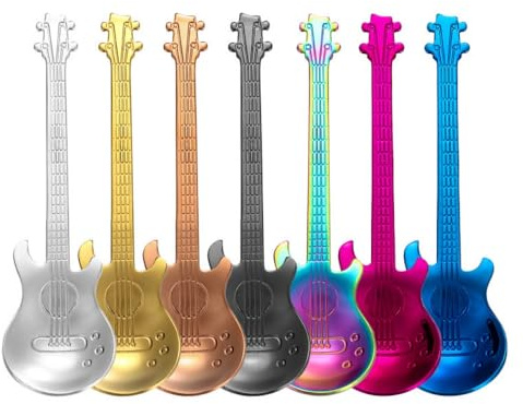 MHDAMAI Gitarren Kaffeelöffel,Bunte Edelstahl Dessertlöffel 7 Stück Teelöffel Joghurtlöffel Kleine Zuhause Löffel für Tee, Milch, Kaffee, Dessert, Drink, Milchshake