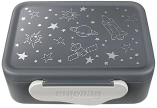 ergobag Brotdose Weltraum - Grau | mit Trennfach, spülmaschinenfest für eine praktische und unkomplizierte Nutzung im Alltag