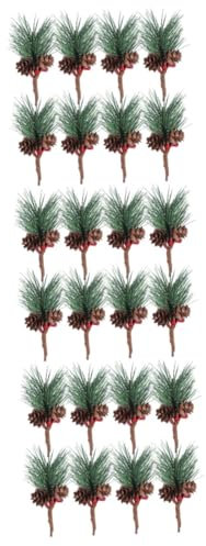 VILLCASE STK Simulation Beerenpflücker Künstliche Pinienpfahl-stechpalmenstammdekoration Weihnachtskranz Pflücken Künstliche Mini-kiefernpicks Tannenzweig Gefälschte Beeren Tannenzapfen
