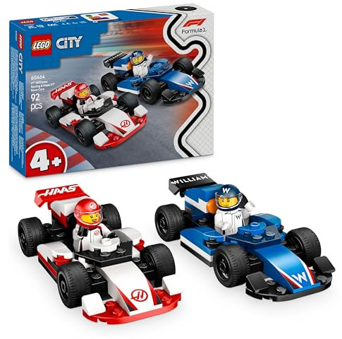 LEGO City Voitures de Course de F1 Williams Racing et Haas F1 - Jeu de Construction de Formule 1 avec 2 Pilotes - Idée de Cadeau pour Les Jeunes Enfants dès 4 Ans Fans de Sport Automobile 60464