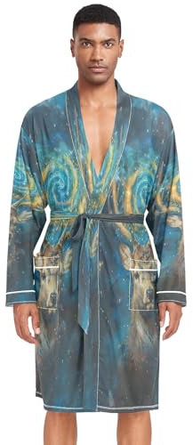 Peignoir de bain léger pour homme Motif cerf galaxie peinture à l'huile, Peinture à l'huile Cerf Galaxie, L
