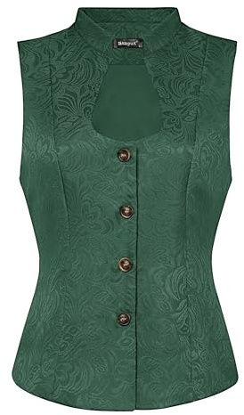 Allegra K Gilet Femme Steampunk Jacquard à Fleurs sans Manches Bureau Blazer Soirée Vert S