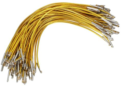 PATIKIL Cordón Elástico, 100 Pcs de Cuerda Redonda Elástica de 2 mm con Cierres de Púas Metálicos para Sombreros, Máscaras, Menús y Libros de Manualidades, Dorado, (165 mm)