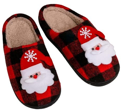 Elk Pantoufle vintage pour femme d'hiver 2024 Chaussons d'hiver de Noël drôles pour animaux Elk Pantoufle vintage éponge pantoufle couple pantoufles homme et femme d'hiver, rouge, 38 EU