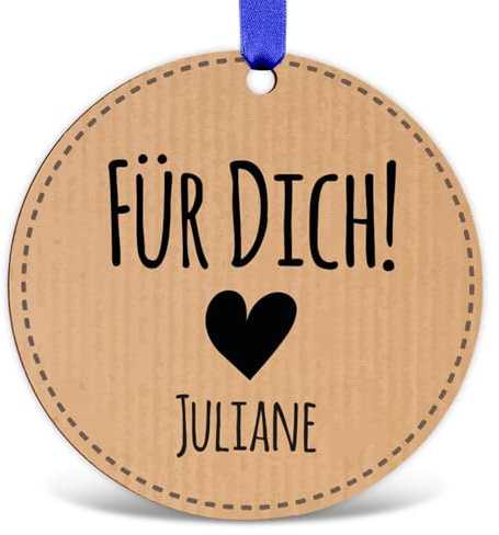 GRAVURZEILE Geschenkanhänger aus Holz - Für dich - Anhänger mit Namen, Deko für personalisierte Geschenke zu Weihnachten, zum Geburtstag, Kommunion, Konfirmation und weitere Anlässe - Größe: 6cm
