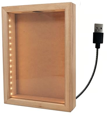 hvfun USB-betriebene Holz-Schattenbox mit LED-Lichtern, 20,3 x 27,9 cm, Vitrine für Weinkorken, Andenken und Bastelarbeiten, natürliche Farbe