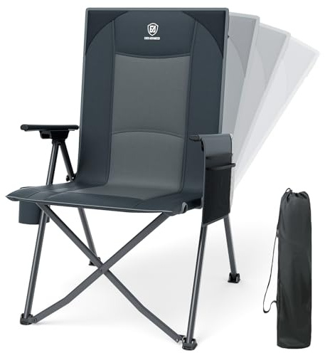 EVER ADVANCED Reclining Camping Chairs for Adult Lightweight, Folding Recliner Chair with Adjustable Back, 4-Level Lounge Chairs, Portable Lawn Chairs for Patio Balcony, Supports 350lbs Grey