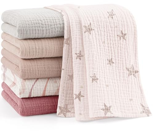 Bearmoss Moltontücher Baby 100% Baumwolle Weiche Spucktücher Baby,Atmungsaktiv und Extrem Saugfähig Musselin Tuch für Saugstark Mulltücher 6er 60x60 cm (Rosa-Druck)
