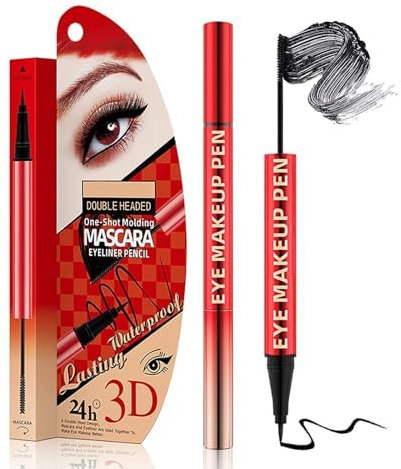 2 En 1 Eyeliner Et Mascara Noir, Eyeliner Waterproof, Volume, 4D Mascara, Waterproof Et Anti-Taches, Naturel, Sans Grumeaux, Pour Femmes Ayant Des Cils Clairsemés