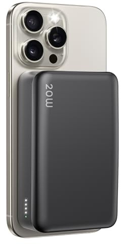 Batería externa magnética de 20000 mAh para MagSafe, PD 20 W, carga rápida, batería externa inalámbrica con cable USB C para iPhone 16/15/14/13/12/Pro Max/Pro/Plus/Mini