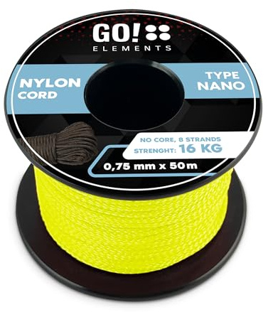 GO!elements 50m Paracord Seil aus reißfester Nylonschnur - Paracord Nano Survival Schnur - geeignet Als Allzweckseil, Reepschnur, Kordel, Maurerschnur, Farbe: Neon