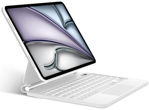 SENGBIRCH Magic Tastatur mit hülle für iPad Air 11 (M2 2024) - Deutsches QWERTZ Layout Hintergrundbeleuchtung Multi-Trackpad Keyboard für iPad Pro 11 Zoll 4./3./2./1, Weiß