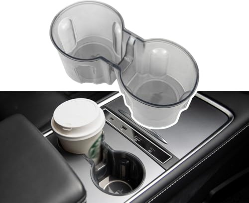 SOULWIT Center Console Cup Holder Insert for Tesla Model 3/Model3(2017-2023) and Model Y(2019-2025), Durable Waterproof Protective TPU Case Mat Cover - Clear Black