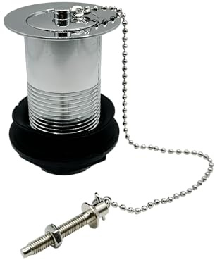PlumbEZ Ablaufgarnitur für Waschbecken, ungeschlitzt, mit Stöpsel und Kette, Chrom, Edelstahl, Pop-Up-Waschbeckenablauf, 32 mm, für Waschbecken mit Stöpsel und Kugelkette, ungeschlitzt