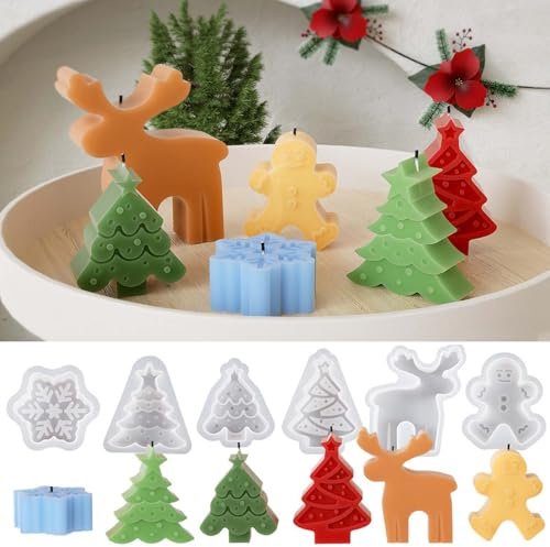EPODA 5 Stück Silikonform Weihnachten Sterne Elch Schneeflocke Gießformen DIY Backformen Werkzeuge Weihnachten Heimdekoration Silikonformen Weihnachten