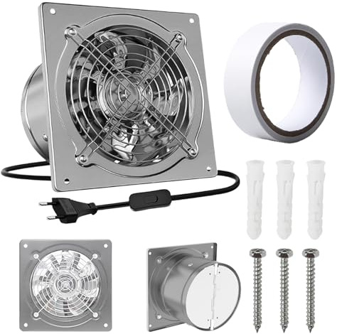 WIYETY 150mm Badlüfter Extractor Fan: 6 Zoll Wandmontage Lüftungsgebläse mit Schalter Rückstauklappe, Leiser Betrieb, Badezimmer Abluft Ventilator für Küche Bad Loftfenster und Keller