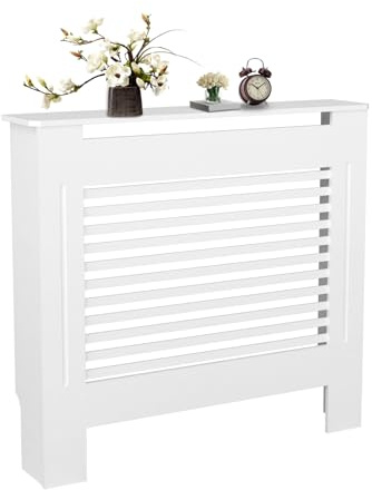 FATIVO Tall Radiator Cover 100cm high, External 101cm Height White Small Heater Covers Inner Height 100cm Horizontal Slats Modern Shelf Thickened Wooden Living Room Bedroom