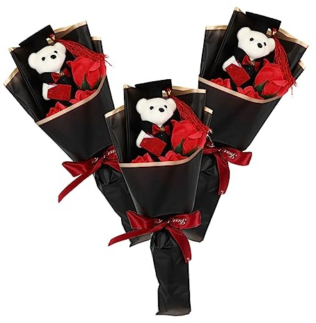 HAMPPLIES 3 Pezzi Bouquet Laurea con e Rosso Regalo Laurea Adorabile e Decorazione per Foto per Festa e Ringraziamenti