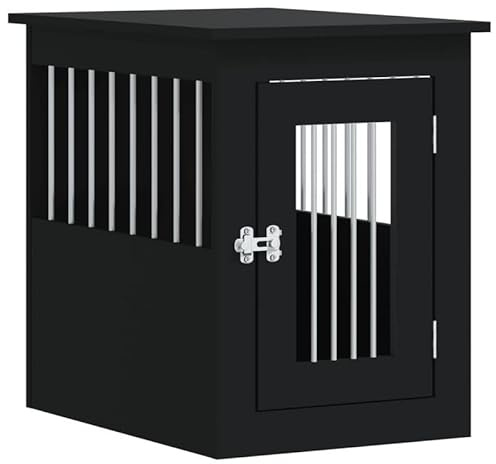 Eleganz Hundekäfig im Möbelstil Schwarz 45x62x59 cm aus Holzwerkstoff & Stahl - Stilvolles Hundebett für Wohnzimmer, Schlafzimmer - Robust & Langlebig