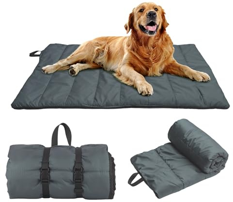 Feelhap Cama Perro Grande 110x68cm,Cama para Perros Impermeable,Manta de Viaje Lavable para Perro Grande y Mediana,Colchoneta Plegable para Perros Cojín Portátil para Viajes,Camping,Exterior (Gris)