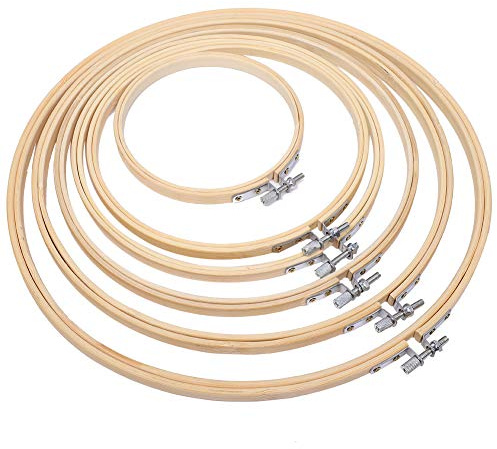 Haofy 6 Stck Holzstickrahmen, 5.1-11.8 Zoll | Kratzfreie Klemmung schützt Stoff, einfaches Einspannen ohne Nähen, für Kreuzstich & Stickarbeiten, 6 Größen für vielseitige