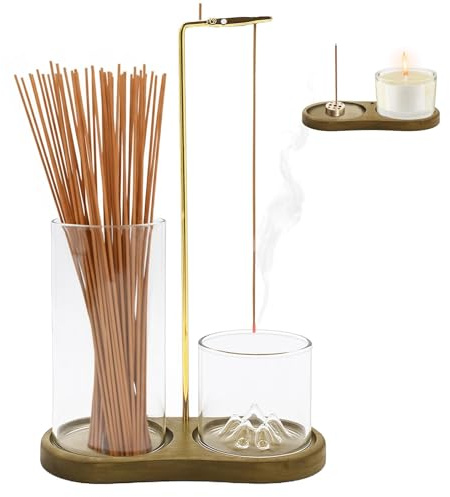 Kqpoinw 2-in-1 Räucherstäbchenhalter, Holz Basis Räucherstäbchen Halter mit Abnehmbarem Glas Aschefänger, Modernes Räuchergefäß Halterung Incense Holder für Meditation Yoga Home Spa Office Décor