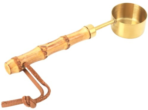 GARVALON Cuchara Medidora de Café y Café de Acero Inoxidable con Mango de Bambú Cucharilla Dosificadora Multifuncional para Cocina y Repostería Color Dorado Uso Doméstico y Profesional