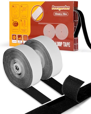 Beesgarden 20mm x 10m Scratch Autocollant Double Face Extra Fort, Rubans Adhésifs Hook Loop Bande Agrippantes, Facile à Couper, Idéal pour Fenêtre, Cadre, Moustiquaire et Bricolage