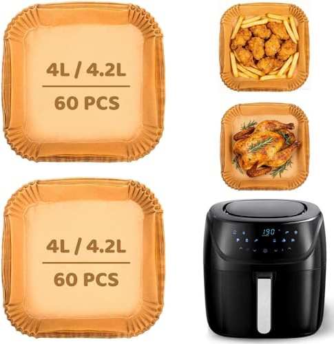 120 Pièces Papier Sulfurisé Pour Air Fryer Russell Hobbs 4 L, Accessoires Air Fryer Papier Cuisson 18 X 18 Cm, Facilite Le Nettoyage Pour Friteuse À Air