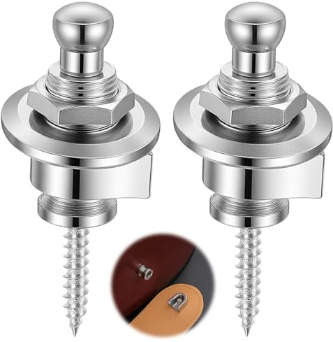 2 Stück Gitarrengurt Knöpfe Security Locks Schnellverschluss-Set Gitarrengurtknopf Sicherheitsschloss für Akustikgitarre Klassische Gitarre E-Gitarre Bass Ukulele, Silber