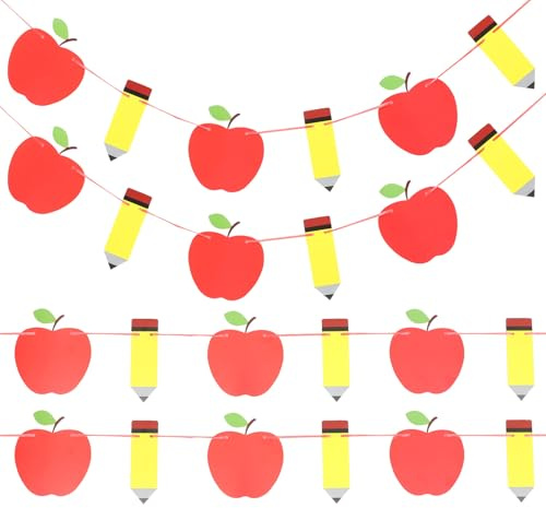 SHINEOFI Banner de Papel para Fiesta Regreso a Clases 4 Piezas Diseño de Manzana y Lápiz Decoración para Aula y Puerta Material Escolar y Accesorios para Eventos Escolares