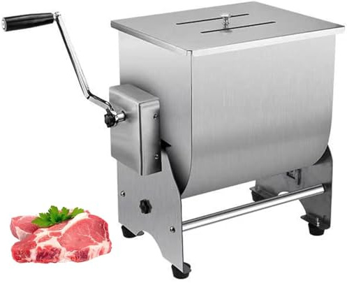 Insaccatrice manuale ad alta capacità, in acciaio inossidabile con design a ribaltamento rotante, ideale per l'uso in cucina nella lavorazione di pollo e manzo.