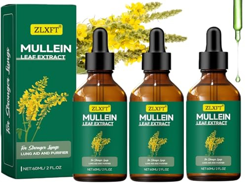 Extrait de Feuilles de Molène,3pcs Gouttes Liquides de Feuilles de Molène,Extrait de Molène,Gouttes de Molène,Gouttes de Molène pour Les Poumons avec Chlorophylle,Gouttes de Mullein pour Poumons,60ml