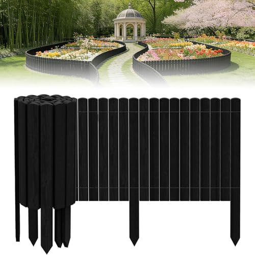 ACXIN Rullborder, trästaket, 200 cm långt, 40 cm högt, furu, rabattinfattning och rabattkant, trädgårdspalissad, trä, staket för blomsterrabatter, planteringsområden, naturdekoration, antracit